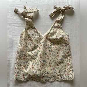 Sezane Floral Tie shoulder Blouse